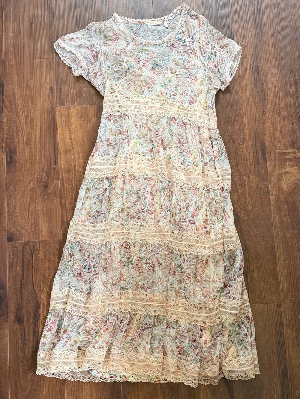 Floral Tiered Lace Maxi Dress Flowy Fairy Boho Wedding Guest Soft Surroundings - Picture 2 of 16